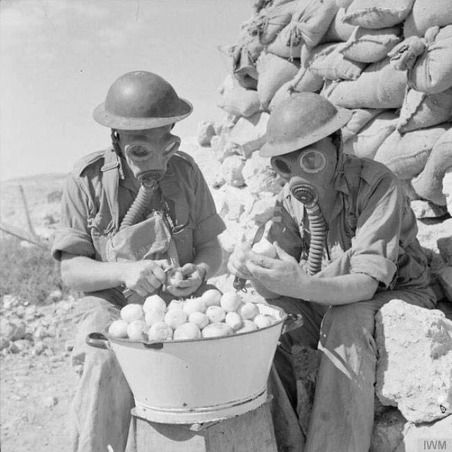 Những người lính đeo mặt nạ chống độc để bóc hành, 1941