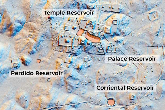 Bản đồ LiDAR thành cổ Tikal của người Maya, với các công trình hạ tầng đáng kinh ngạc bao gồm hệ thống hồ chứa nước - (Ảnh: Bryan Lin).