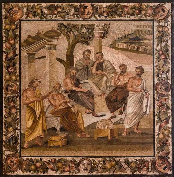 Bức tranh khảm của Học viện Plato - Plato’s Academy (từ Pompeii, khoảng năm 100 trước Công nguyên đến năm 100 CN), nơi chôn cất nhà triết học.