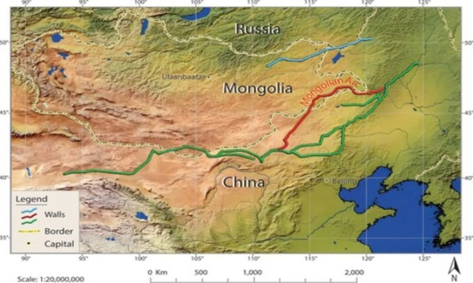 Vị trí của vòng cung Mông Cổ (đường màu đỏ). (Ảnh: Field Archaeology)