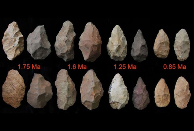 Sự tiến bộ trong việc tạo tác công cụ của con người, từ 1,75 triệu năm trước cho tới 850.000 năm trước - (Ảnh: Phòng thí nghiệm Quốc gia Los Alamos).