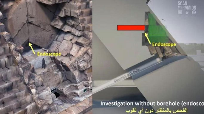 Ảnh đồ họa cho thấy vị trí của hành lang bí ẩn bên trong Đại Kim Tự Tháp - (Ảnh: EPA)