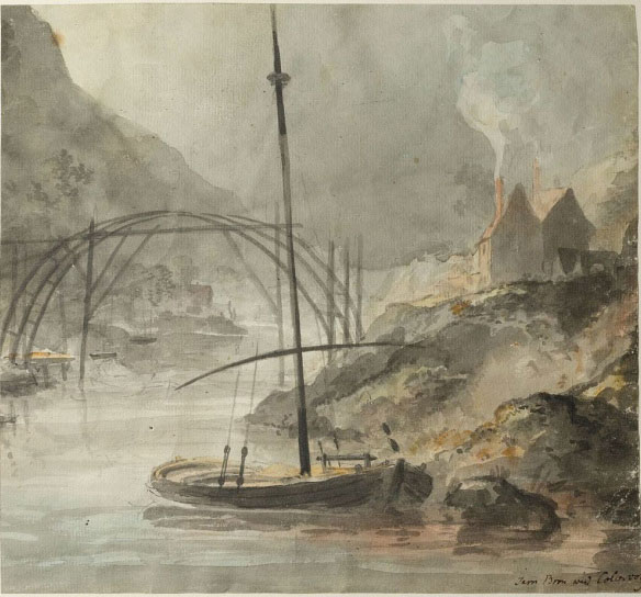 Bức tranh Iron Bridge đang trong quá trình xây dựng của Elias Martin vào tháng 7/1779. (Ảnh: Amusing Planet).