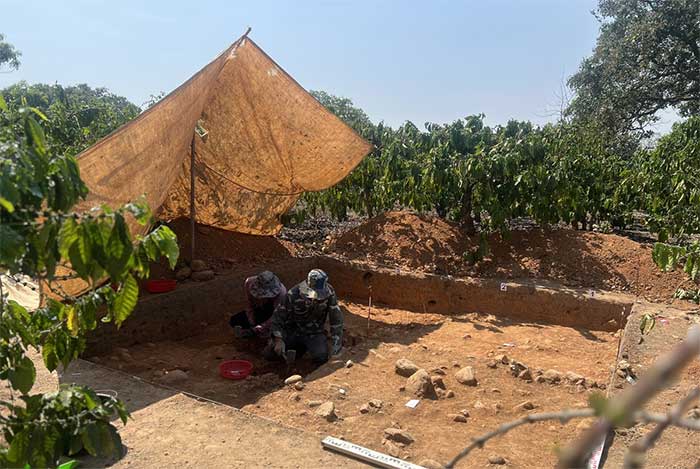 Địa điểm khai quật tại thôn 7, xã Đắk Drô (huyện Krông Nô) được đoàn khảo sát địa chất của Tiến sĩ La Thế Phúc (Hội khảo cổ học Việt Nam) phát hiện từ năm 2022.