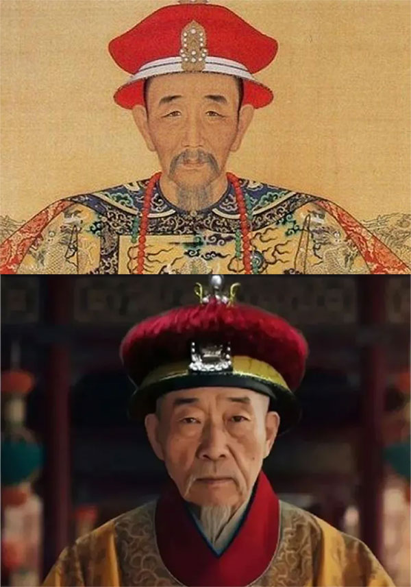 Hình ảnh Khang Hi theo mô tả thời xưa (trên) và do AI vẽ lại (dưới). (Ảnh: Sohu).