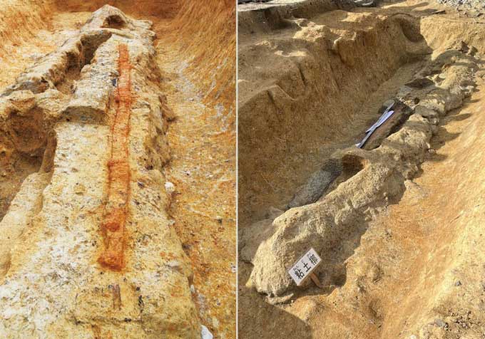 Thanh kiếm dài 2,37 m được phát hiện trong mộ cổ. (Ảnh: Viện khảo cổ Kashihara tỉnh Nara).