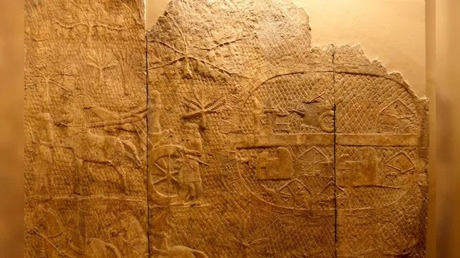 Bức phù điêu của người Assyria cho thấy khu trại được người Assyria sử dụng trong cuộc vây hãm Lachish. (Ảnh: Stephen Compton).