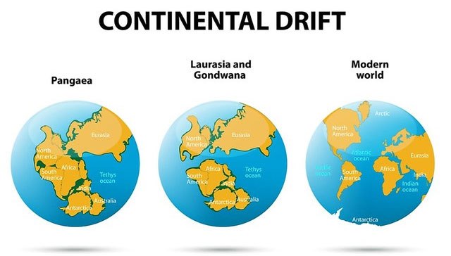 Các lục địa va vào nhau và hợp nhất thành một siêu lục địa, đó là lý do Pangaea ra đời.