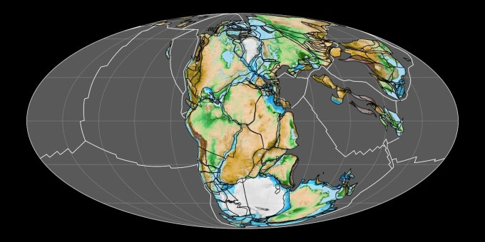 Siêu lục địa Pangea cách đây khoảng 200 triệu năm. (Ảnh: Fama Clamosa).