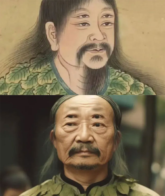 Thương Hiệt được người xưa vẽ lại theo mô tả của sử sách (trên) và hình ảnh cho AI vẽ lại (dưới). (Ảnh: Sohu).