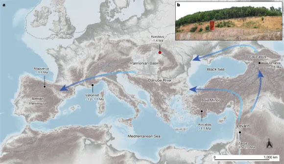 Một loài người khác đã khai phá châu Âu bằng cách đi vòng qua khu vực Tây Á, đến Ukraine rồi di chuyển dần về phía Tây Âu - (Ảnh: NATURE).